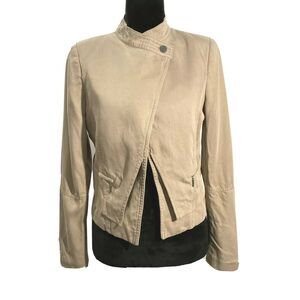 White House Black Market‎ Jacket 6 Beige Khaki Moto Crop Button Pocket Blazer